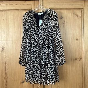 Loft animal print three tiered dress NWT